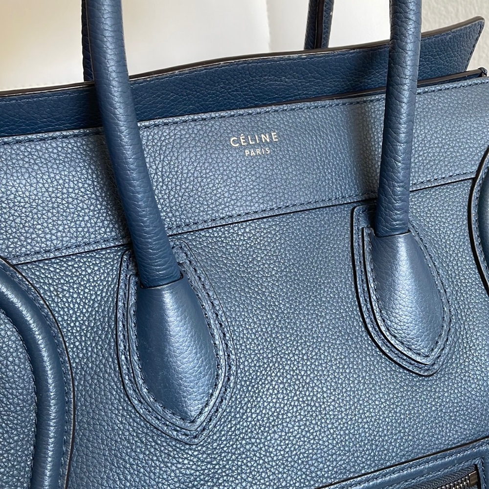 Authentic Celine navy blue mini luggage tote bag - Picture 4 of 15